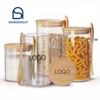 Pot de conservation hermétique en verre borosilicate pour sucre, café, thé, épices, aliments secs, avec couvercle en bambou et cuillère
