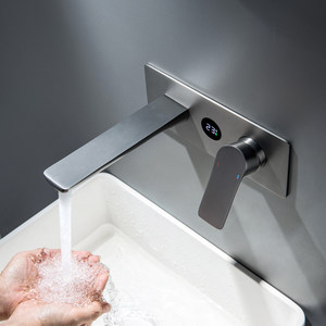 Grifo de lavabo minimalista de cobre oculto <span class=keywords><strong>Depu</strong></span>, montado en la pared, salida de agua empotrada, grifo de agua fría y caliente preinstalado - Product Image 1