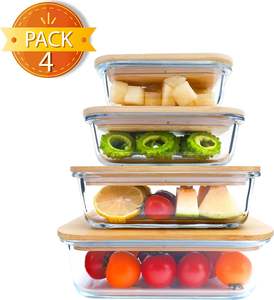 Eco Friendly Food Storage Containers <b>Boxes</b> Lunch Glass <b>Set</b> With Bamboo Lids - Product Image 5