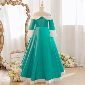 Robe de princesse en satin turquoise à manches longues pour filles, idéale pour les fêtes d'anniversaire et les spectacles, collection MS Enfants - Product Image 3