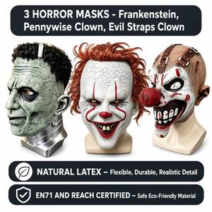 Masques en latex d'horreur haut de gamme More Charm : Frankenstein, Pennywise, <span class=keywords><strong>Clown</strong></span> maléfique – 3 modèles certifiés EN71 REACH pour un <span class=keywords><strong>Halloween</strong></span> réaliste - Product Image 1