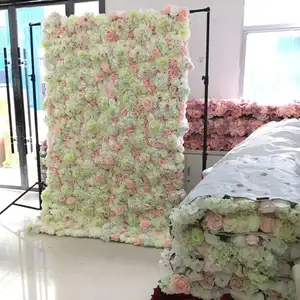 Customizable Fabric Artificial Rose Flower Wall For Wedding Decoration