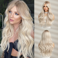 Perruque longue bouclée de 26 pouces, style européen et américain, dégradé blond platine, pour femme, cheveux naturels, grandes ondulations, perruque complète 180%