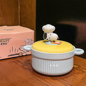 Ensemble de bols à nouilles en céramique grand format, design <span class=keywords><strong>Snoopy</strong></span> Chef de dessin animé, double poigné<span class=keywords><strong>e</strong></span>, anti-brûlure, réutilisable, compatible lave-vaisselle, résistant à la chaleur - Product Image 3