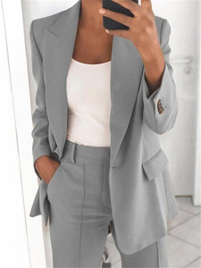 Saco Tipo Blazer de Otoño para Dama de Oficina Tallas S-5XL en Color Sólido Formal, <span class=keywords><strong>Traje</strong></span> de Negocios para <span class=keywords><strong>Mujer</strong></span> Tallas Grandes - Product Image 3