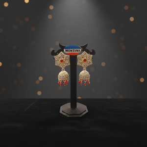 Montana 120/1 Bohème Vintage Ethnique Alliage Jhumka Lustre Boucles D'oreilles Or Laiton Gland Fleur Forme Diamant Perle pour les Fêtes - Product Image 3