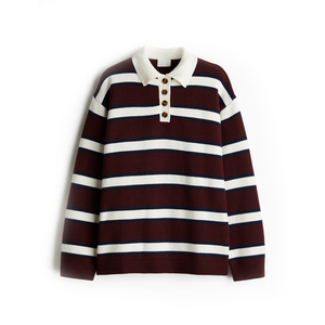 Polo rayé à manches longues pour femme en tissu piqué de coton avec poignets côtelés, idéal pour un style bureau décontracté et transitoire raffiné. - Product Image 3