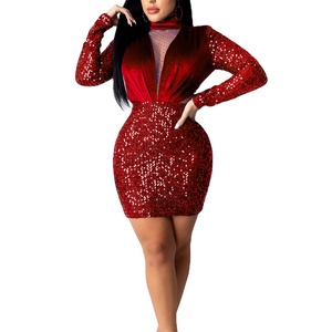 _ Sexy Super doux élastique paillettes taille creux Paillette tissu couture femmes robe pour les rencontres Mini robe robe de soirée - Product Image 1