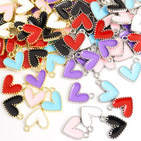 Emaille Gepunte Rand Hart Charm Bedel Zinklegering Goud Zilver 100 Stuks per Batch voor DIY Ketting Armband Sieraden Maken