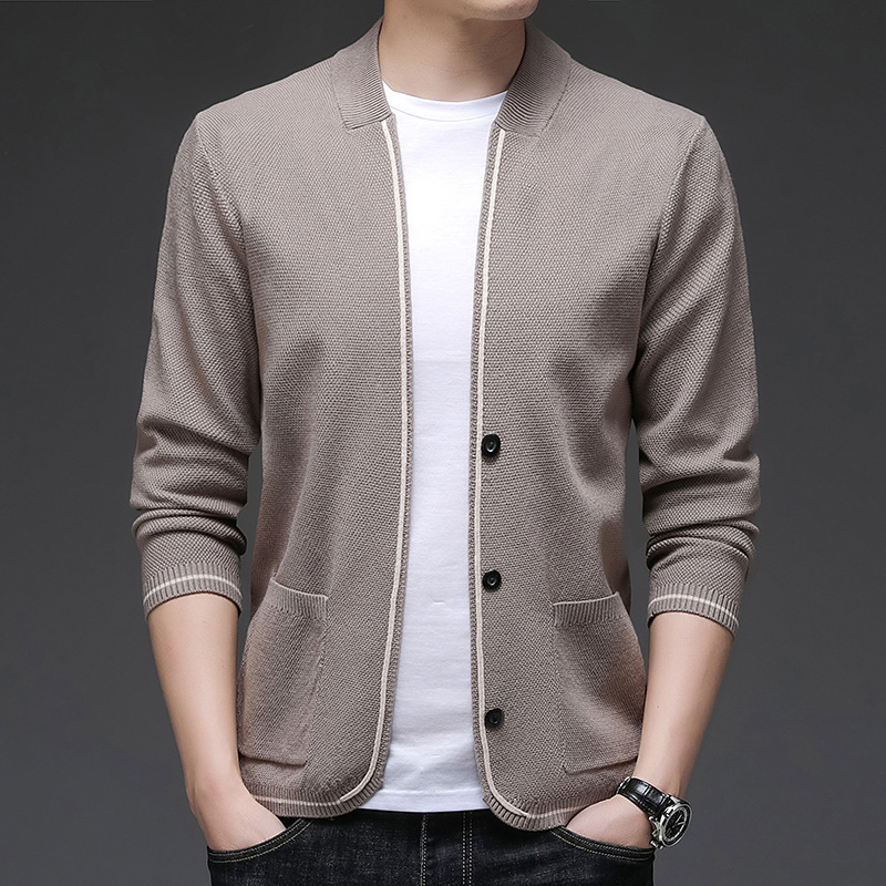 Custom Plus Size Solid Color Long Sleeve Loose Cardigan Sweater For Men