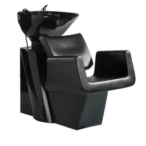 Sillón de Lavacabezas Negro para Salón de Belleza, Mueble de Peluquería con Lavabo y Tapicería de Cuero PU - Product Image 1