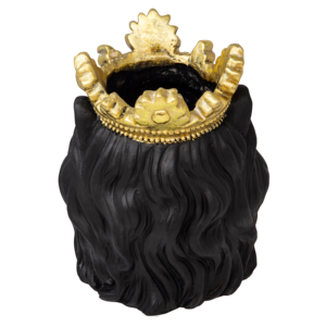 Pot de fleurs en céramique noire avec couronne dorée en forme de tête de lion, pour l'intérieur et l'extérieur - Product Image 4