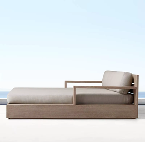 Hot Selling Double Teak Lounge Chair for Villas and Courtyards Waterproof Outdoor Garden Sofa with Fabric Cushion for Hotels - Product Image 3