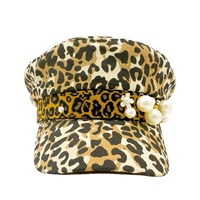 Gorras Newsboy con Estampado de Leopardo y Detalles de Perlas, Estilo Vintage, para Fiestas y Conciertos, para Chicas, Venta al Por Mayor