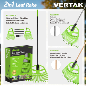 Râteau à feuilles et ramasse-feuilles 2 en 1 Vertak, râteau à main pour ramasser les feuilles et l'herbe avec manche long détachable - Product Image 5