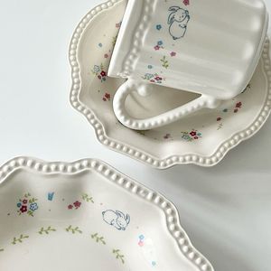 ASKDCP Estilo Francês Bonito Coelho Floral Handmade Máquina de Lavar Louça Segura 280ml Cerâmica Caneca De Café Da Tarde Chá Copo Sobremesa - Product Image 5