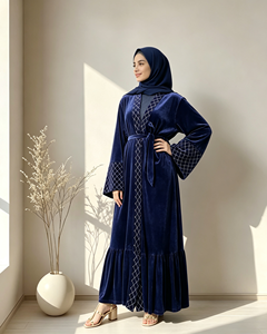 1857# Autumn Winter Modest Abaya Loose Sleeves Front Open Cardigan <b>Sequins</b> Mesh Velvet Warm Coat Abayas for Muslim Women - Product Image 3