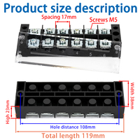 Bornier à vis de clôture fixe double rangée de couleur noire, 5 TB, 4506 terminal conducteur en laiton, 45A 6P 600V