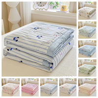 Parure de lit d'été rayée motif chiot mignon - Literie douce en gaze double couche pour enfants, couette respirante et légère