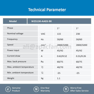 For W2S130-AA03-90 130mm 115V/230VAC 2800RPM 0.62/0.31A 45W Electric Double Voltage Axial Cooling <b>Fan</b> OEM/ODM - Product Image 3