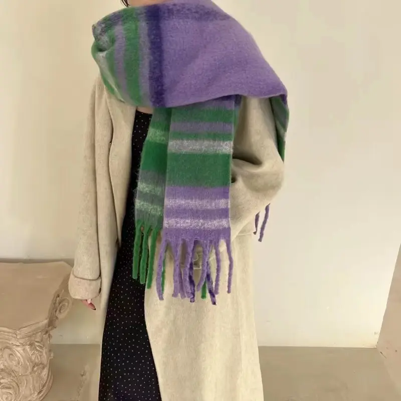 New Stylish Winter Long Large Tassels Blanket Scarf For Mens The Couple Winter Warm Kleinman Blue Plaid Cashmere Scarf Women