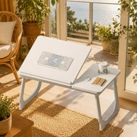 Ventilateur de refroidissement pour ordinateur portable, table de bureau pliable avec 2 ventilateurs, plateau en bois, pieds en métal, 5 hauteurs réglables pour lit, canapé, poste de travail ergonomique