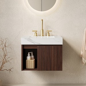 Mobile Bagno <span class=keywords><strong>EIDEN</strong></span> 24 Pollici con Lavabo, Armadietto Sospeso, Top in Pietra Sinterizzata Bianco Carrara e Lavabo in Ceramica con 3 Fori Pre-forati - Product Image 1