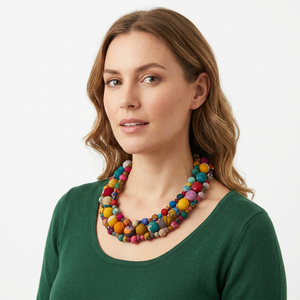 Collar llamativo chapado en oro hecho a mano con borlas de bolas, estilo bohemio para mujer, cadena de eslabones con cuentas de colores ecológicas, ideal para compromiso. - Product Image 2