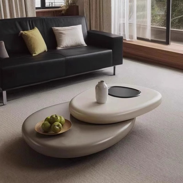 Modern Durable Wooden Panel Coffee Table Walnut Veneer Metal Frame Small Apartments Minimalist Living Room Furniture Rotating