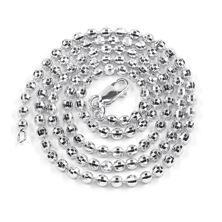 JZZ-017 3Mm Diamond Cut Balls Chains Sterling Silver 925 Hạt Chuỗi Bóng Cho Vòng Cổ