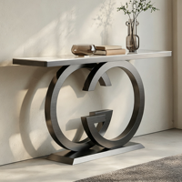 Table console moderne et créative en acier inoxydable bicolore, durable, avec plateau en marbre, style minimaliste et luxueux, pour entrée, salon ou hôtel