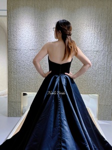 Chất lượng cao satin làm váy cưới màu đen với chia Side <span class=keywords><strong>Royal</strong></span> Train Bridal Gown 2026 - Product Image 4