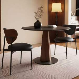 Delifeng Round <b>Solid</b> <b>Wood</b> Dining <b>Table</b> Black Rock Slab Top Stable Design For Dining Room - Product Image 3