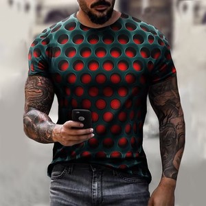 T-Shirt da Uomo con Design 3D a Fiamma, 180g Poliestere/<span class=keywords><strong>Cotone</strong></span>, Stampa Digitale, Collo Tondo, Manica Corta, Traspirante, Asciugatura Rapida, Elegante - Product Image 1