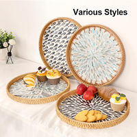 Plateau en rotin laqué avec incrustation de nacre, plateau de service moderne et luxueux pour la cuisine et la salle de bain, pour le café/le pain/les fruits, multifonctionnel, décoration