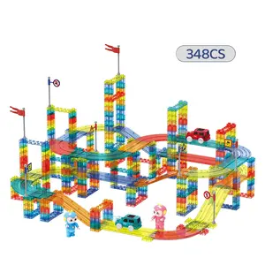 348件DIY建筑磁铁瓷砖玩具磁性轨道积木套装赛车跟踪游戏磁铁砖建筑套件