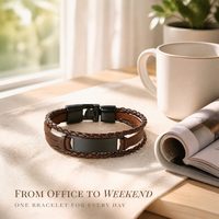 Bracelet unisexe en cuir tressé multicouche personnalisé style punk avec barre vierge en acier inoxydable gravable pour logo personnalisé