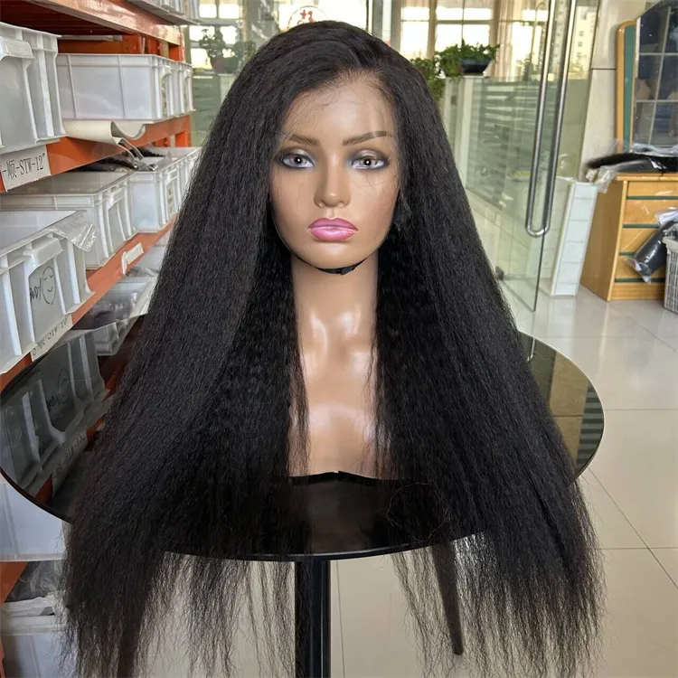 Yaki thẳng tóc giả 360 HD ren phía trước tóc giả tóc con người 360 đầy đủ ren Trinh Nữ tóc con người kinky thẳng tóc giả với xoăn bé tóc