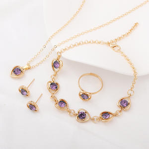 Fashion Jewelry Sets Heart Shape <b>Red</b> Crystal Gold Plated Necklace Earrings Ring <b>Bracelet</b> Women's Party Romantic Style - Product Image 4