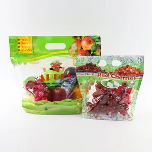 Custom logo Keep Fruits Veggies Fresh Clear Plastic Vented Zipper slider Seal Produce Pouch for Grape