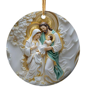 Adorno Navideño Católico Redondo de Acrílico con Relieve para Colgar en el Árbol - Product Image 2