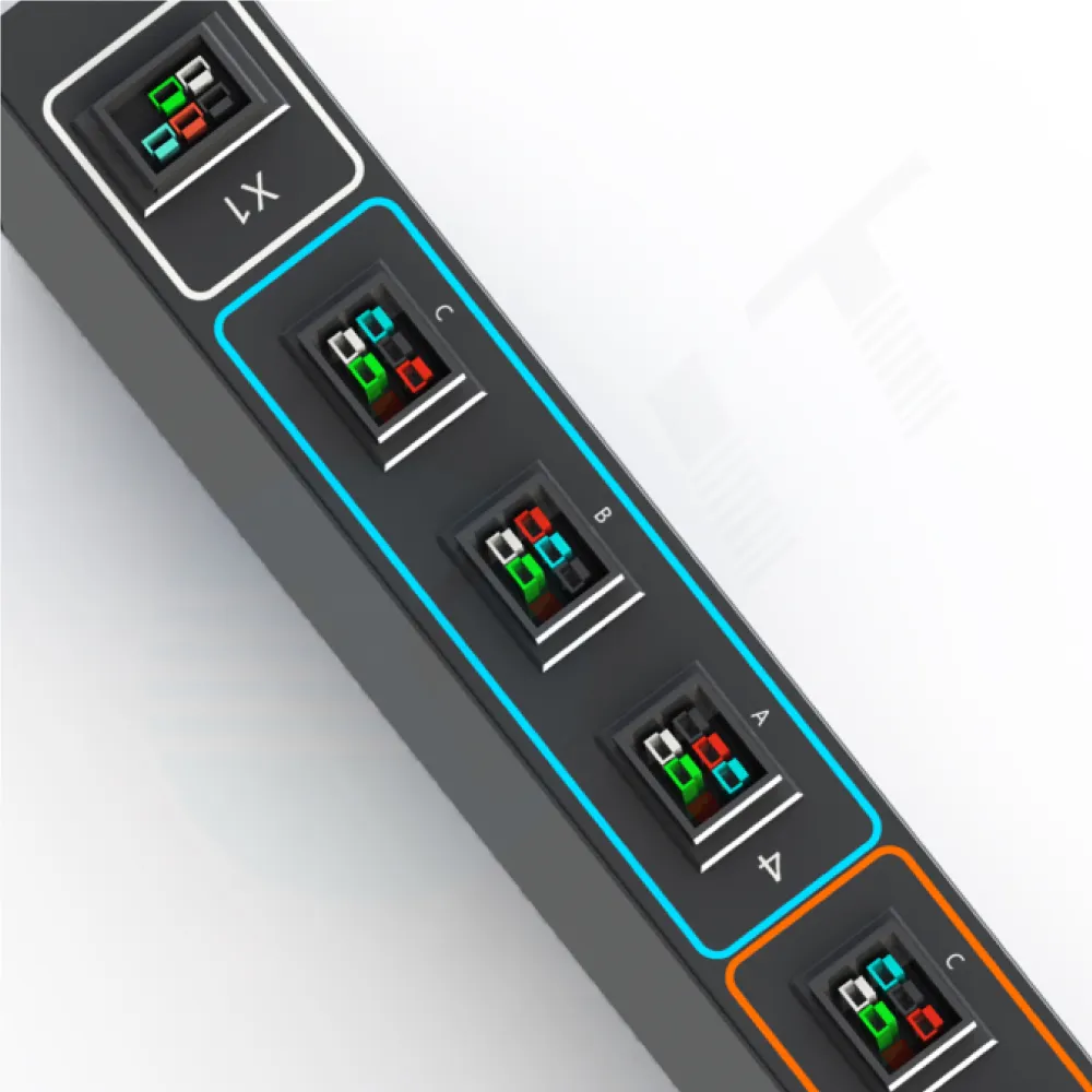 3 เฟส PDU 125A ตัวป้องกันเบรกเกอร์ 125A 480V 6pin PA45 12way ซ็อกเก็ตแร็คติด pdu สัญญาณเตือนฟังก์ชั่นบอร์ดหน่วยจ่ายไฟ