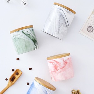 Contenedor de comida seca de porcelana de mármol real de lujo MSH, juego de tarros de almacenamiento de azúcar para té y café con tapa de madera, bote de té de hierro - Product Image 4