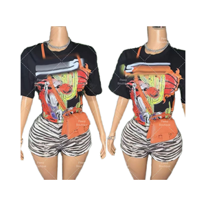 ชุดเซ็ตเสื้อยืดพิมพ์ลายกราฟิกผ้าฝ้ายสำหรับผู้หญิง Peeqi กางเกงขาสั้นลายเสือดาว สไตล์ลำลองแนวสตรีทแวร์ ชุด 2 ชิ้น สำหรับฤดูร้อน ความยาวเหนือเข่า - Product Image 4