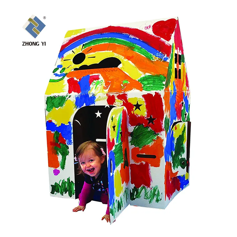 Kartonnen Coloring Speelhuisje Voor Kinderen, Diy Papier Speelhuisje Opvouwbare Tekening Papier Poppenhuis