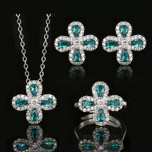 Simple Pear cut Cubic Zirconia Necklace Ring <b>Earrings</b> 4 Leaf Clover Copper White Gold Plated Daily Wear Jewellery <b>Sets</b> for Women - Product Image 1