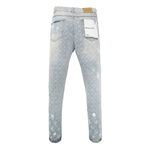 Jean Bleu Délavé et Détruit de Haute Qualité en Coton pour Hommes - Product Image 2