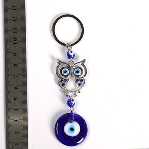 Cú Rỗng Hợp Kim Đáng Yêu Với Đá ThủY Tinh Màu Xanh Hoàng Gia Và Móc Chìa Khóa Mặt Dây Chuyền Mắt Quỷ Tròn 1.2" - Product Image 3