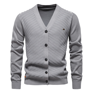 Cardigan en laine respirant à col en V pour homme, manches longues, anti-boulochage, couleur unie, veste pull d'automne - Product Image 5