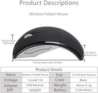 Mouse Gaming Optik Nirkabel USB 2.4G Desain Mini Lipat Mudah Dibawa untuk Tangan Kanan Dapat Diisi Ulang untuk Laptop & Desktop